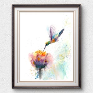 Hummingbird Watercolor Art Print: Tropical Floral Wall Decor