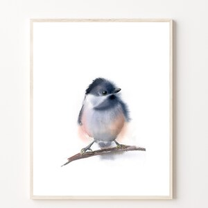 Chickadee Art Print, Watercolor Painting Minimalist Bird Artwork, Ornithology Nursery Wild Bird Nature Giclée Wall Art Decor, Bird Picture