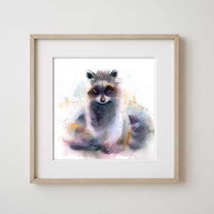 Watercolor Raccoon Art Print: Abstract Animal Nursery Decor