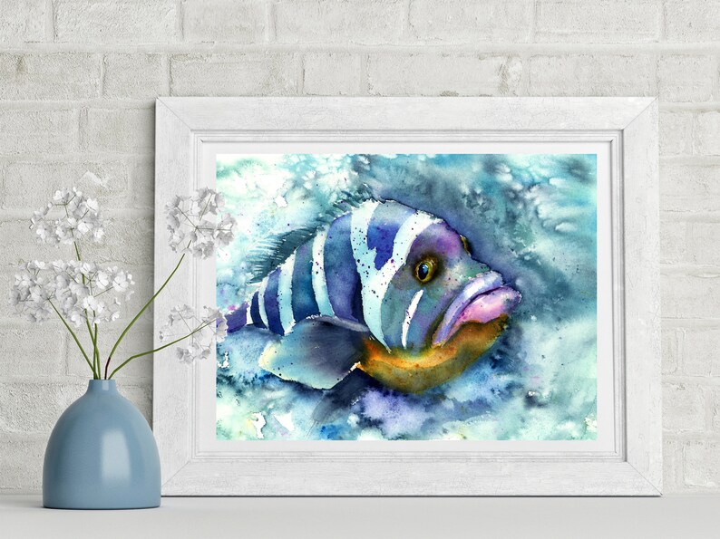 Tropical Fish Wall Art Print Watercolor Underwater Painting Etsy