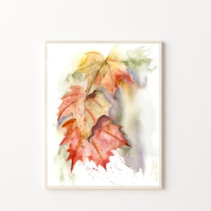 Maple Leaves Watercolor Print | Cozy Fall Wall Art | Autumn Botanical Decor | Nature Painting for Fall Living Room