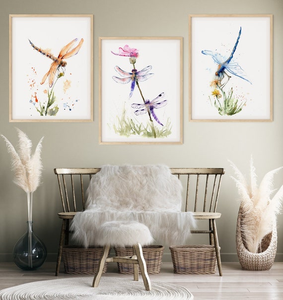 Dragonfly Watercolor Art Prints: Wildlife Wall Decor, Set of 3