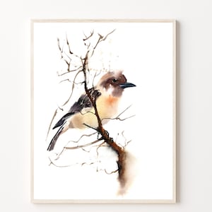 Watercolor Bird Painting Neutral Rustic Wall Art Print for Living Room Decor Wildlife Bird Lover Gift