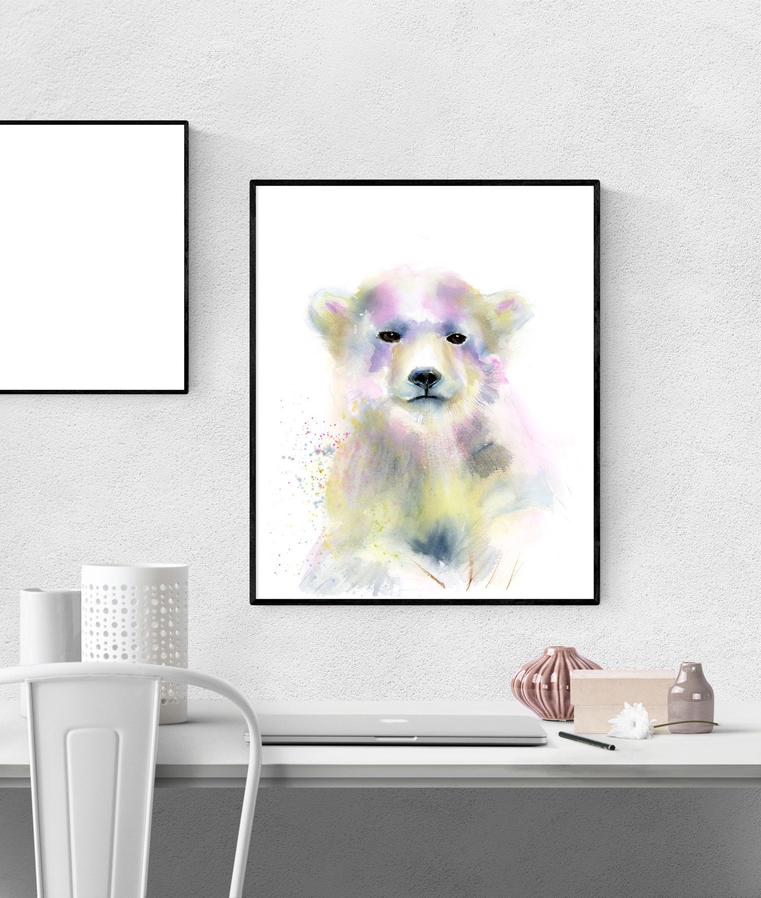 Polar bear print Of Original watercolor painting White animal | Etsy