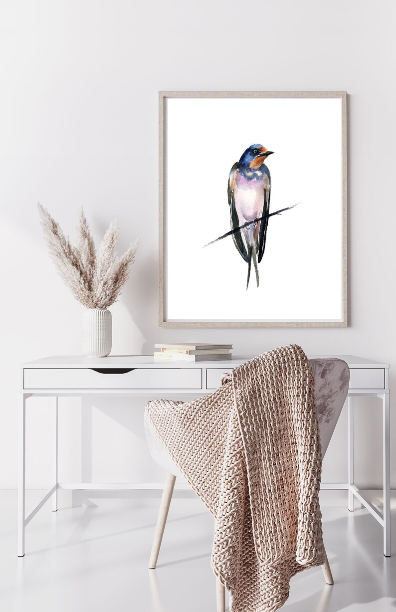 Ornithology wall art decor Swallow fine art print Nature artwork Wild Bird poster Watercolor bird painting