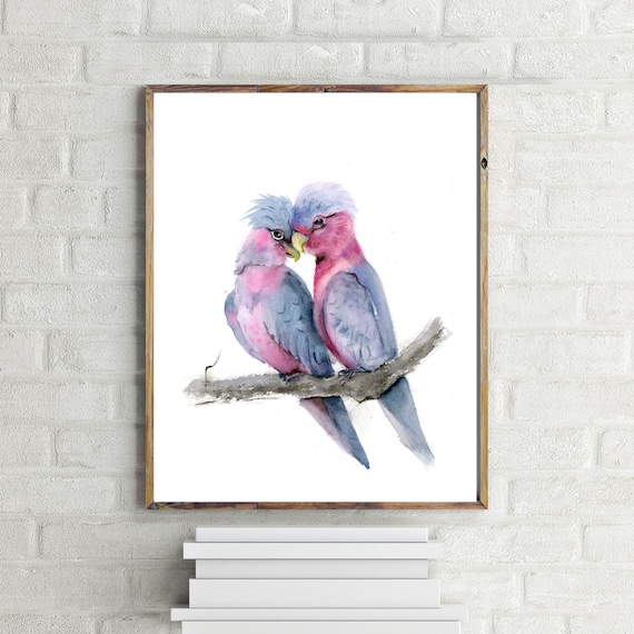 Two Love Birds Wall Art Decor Galah Print Parrots Art Etsy