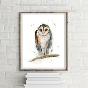 White owl painting woodland nursery poster Polar Owl art print wall decor Flying bird Watercolor Snowy owl fine art print