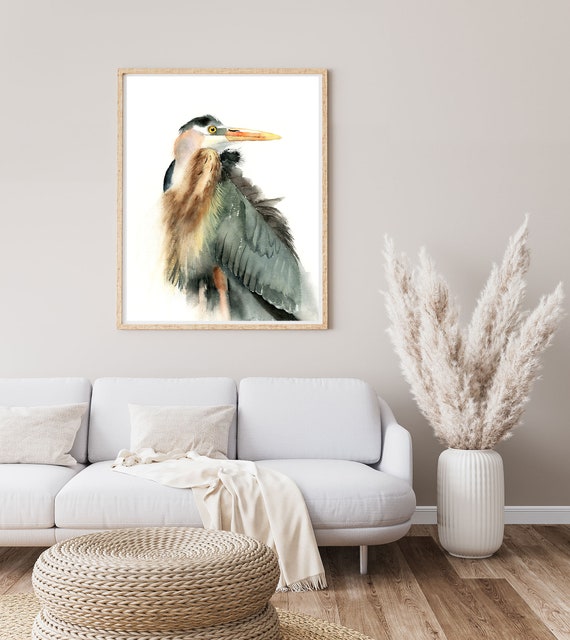 Heron Art Print Watercolor Wading Bird Painting Nursery Room Art Decor Light Color Wall Art White Heron Artwork Poster Prints Art Collectibles Delage Com Br