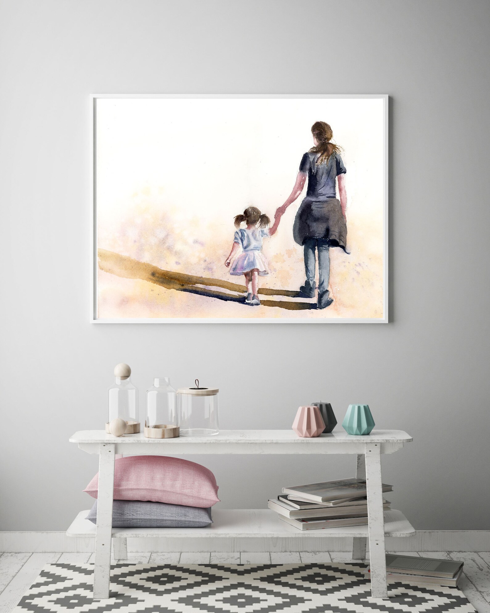 Mother and Daughter art print little girl wall art decor Etsy