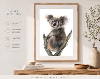 Koala Watercolor Fine Art Print, Australian Wildlife Nursery Wall Art