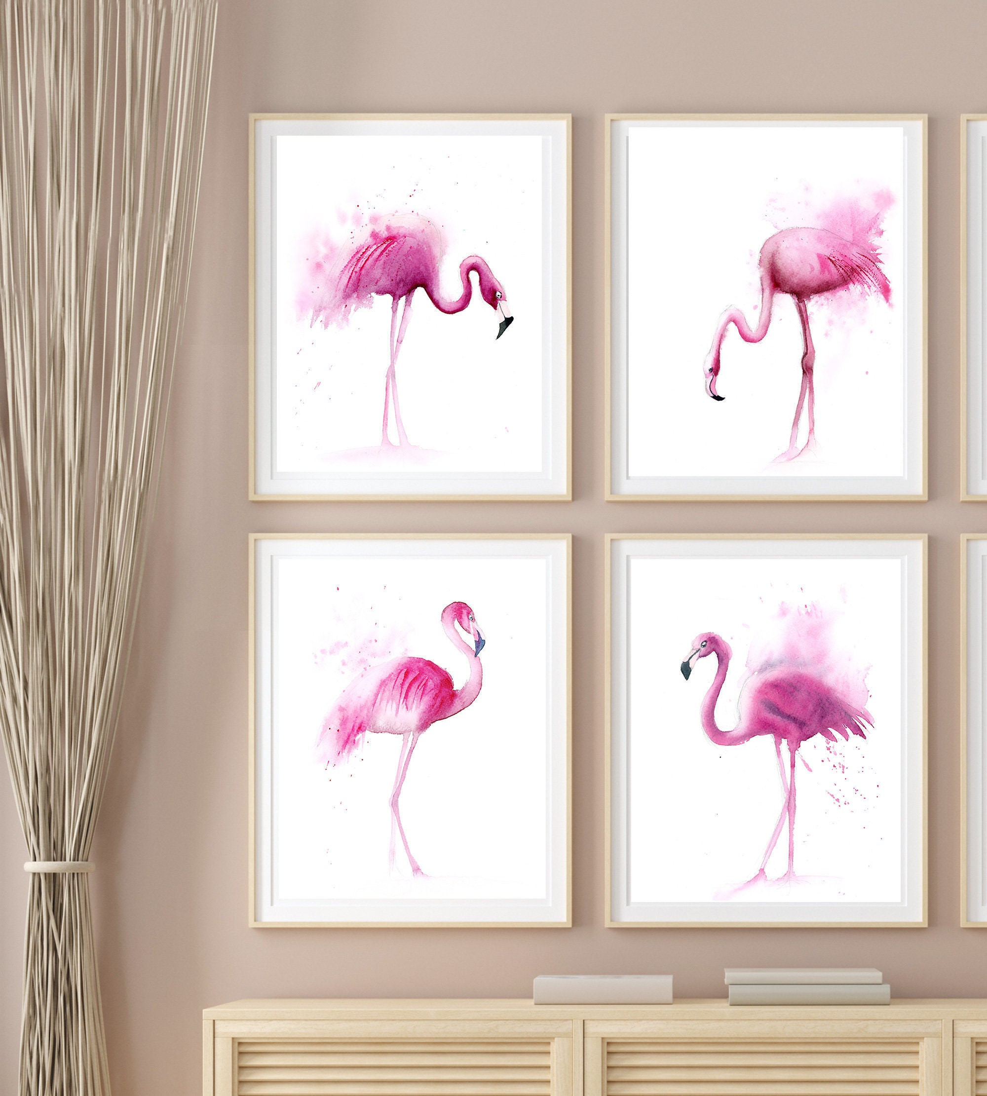 Pink Flamingo Wall Art, Gallery Print Set of Flamingo, 4 Watercolor Birds  Prints, Minimalist Painting, Tropical Artwork Print Nursery Decor - Etsy
