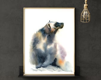 Wolverine Watercolor Art Print: Wild Animal Woodland Decor