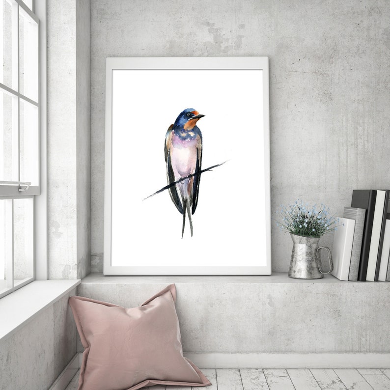 Ornithology wall art decor Swallow fine art print Nature artwork Wild Bird poster Watercolor bird painting