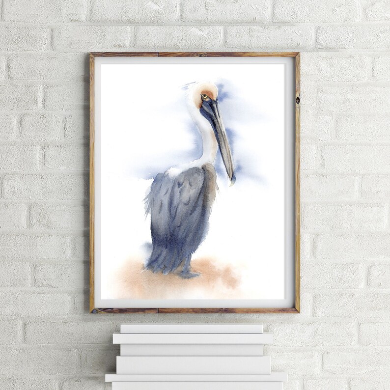 Pelican wall art Print decor Watercolor bird Painting Poster Wading Wild bird artwork on white background gift