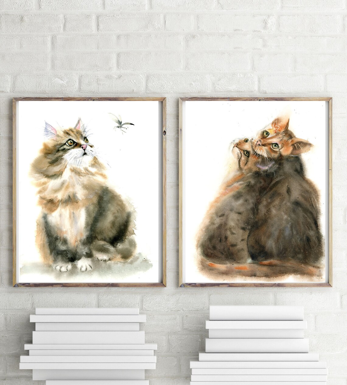 Set of 2 Cat giclee art Print Watercolor Cat Painting wall Etsy