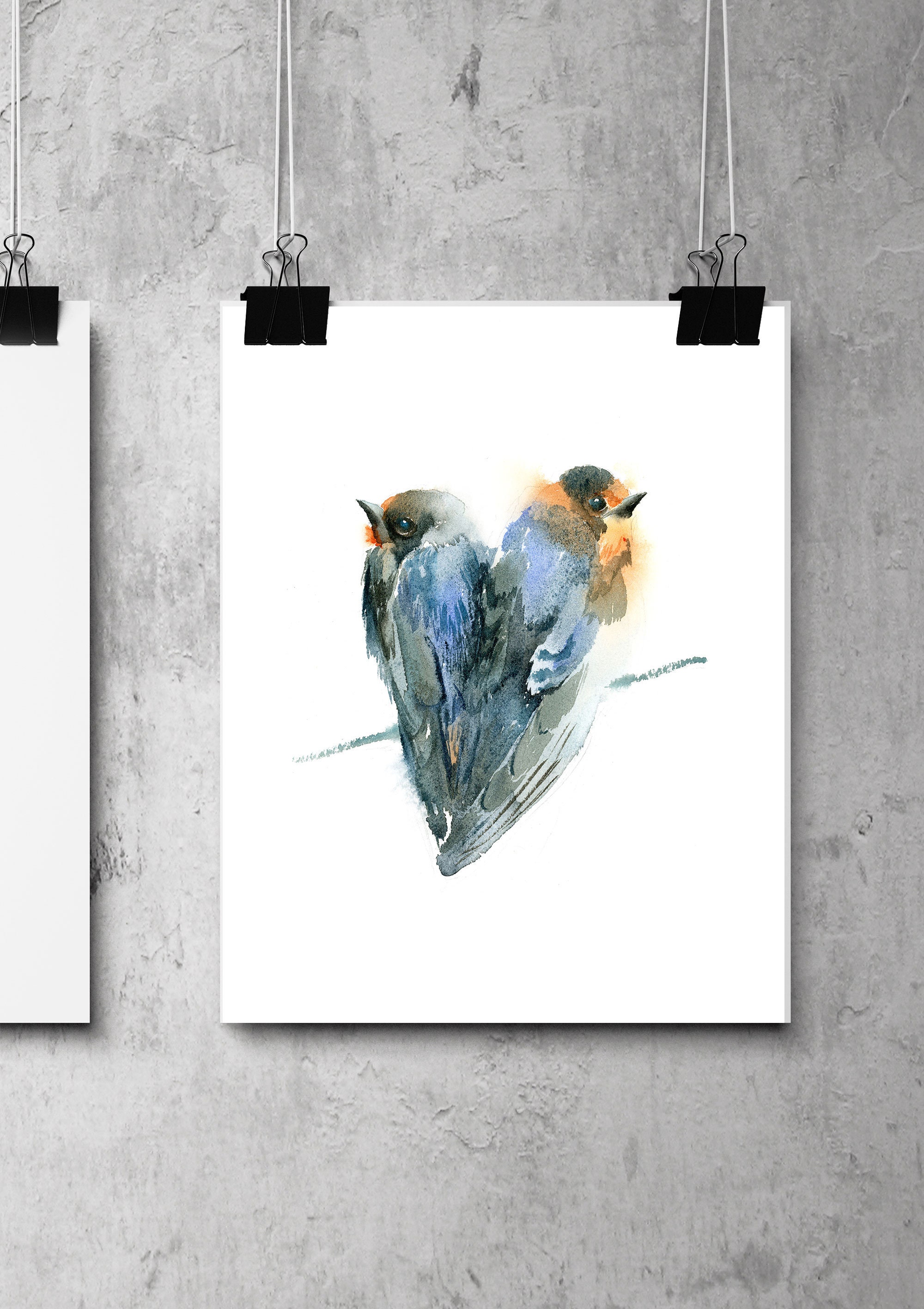 Bluebird art print Set of 2 poster Minimalist wall decor Etsy