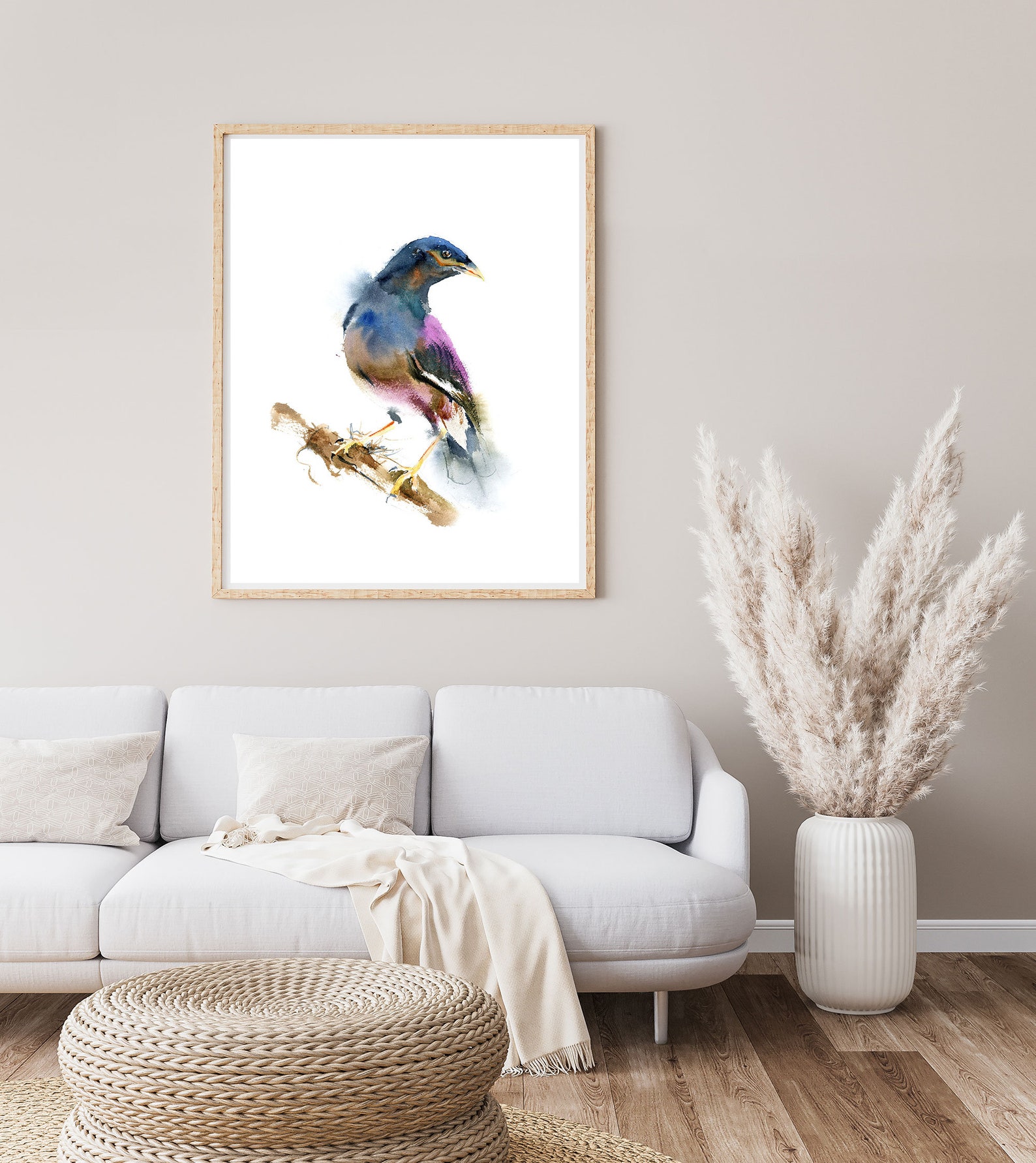 Bird giclée fine art print Watercolor myna bird Artwork | Etsy