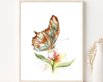 Butterfly Print, Watercolor Sketch, Minimalist Painting, Abstract Flower Wall Art Decor, Insect Butterfly Floral Giclée Artwork