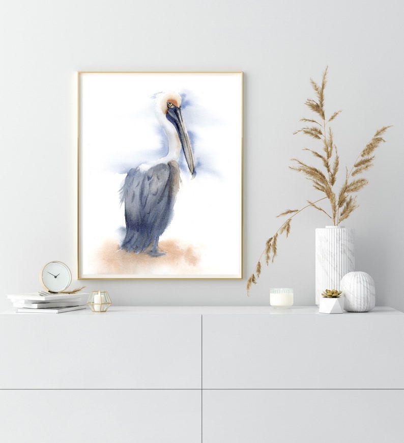 Pelican wall art Print decor Watercolor bird Painting Poster Wading Wild bird artwork on white background gift