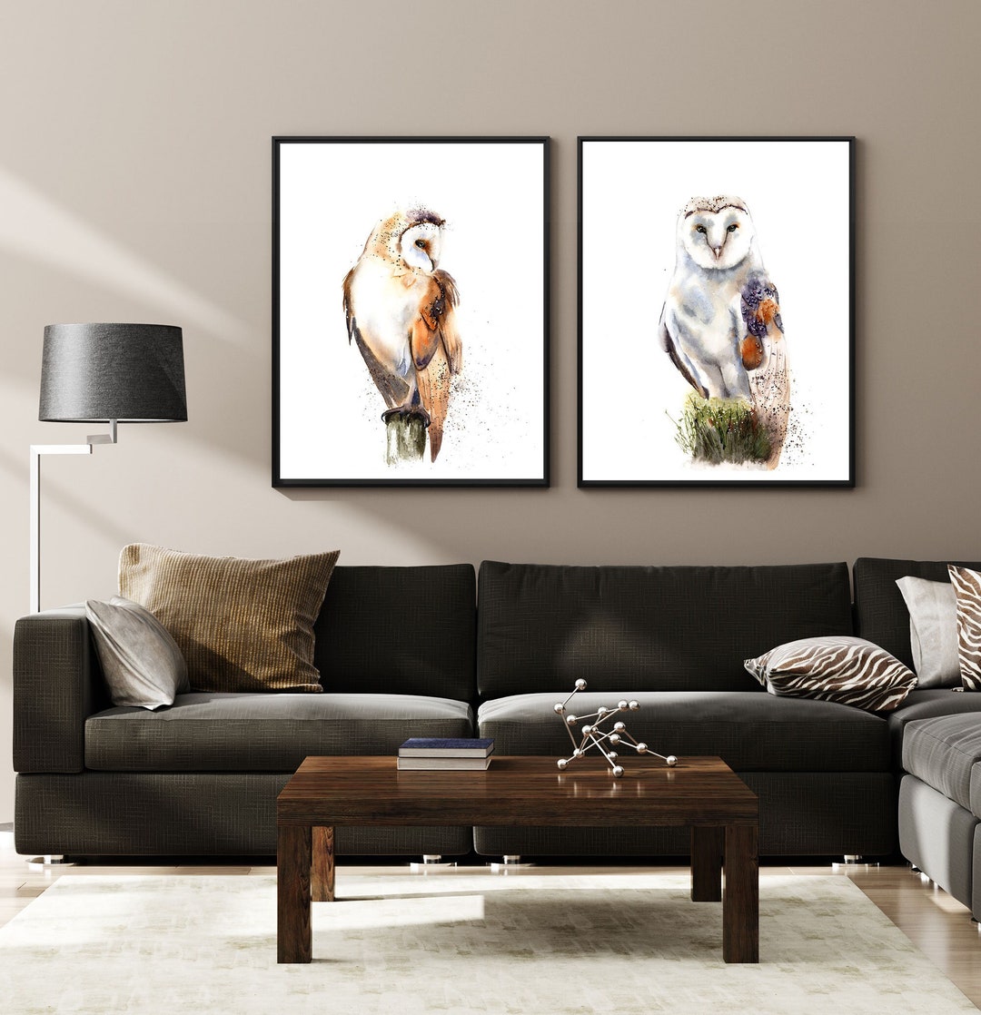 Owl Art Print Watercolor Owl Wall Art Barn Owl Painting Etsy