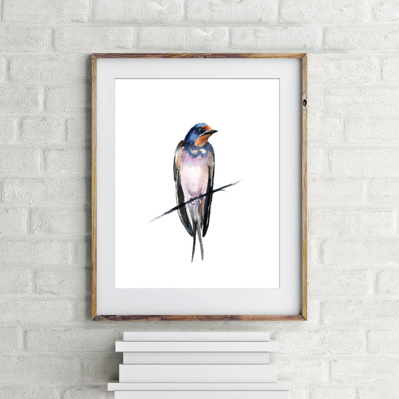 Ornithology wall art decor Swallow fine art print Nature artwork Wild Bird poster Watercolor bird painting