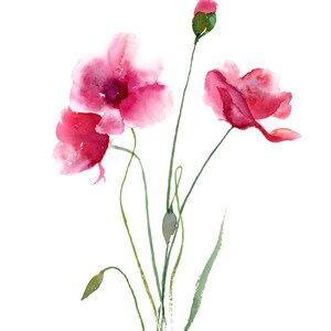 Red Poppies Watercolor Art Print: Botanical Floral Wall Decor