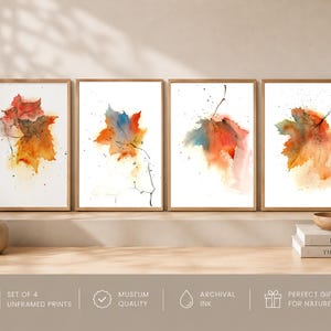 Watercolor Autumn Leaves Art Print Set: Fall Botanical Quadriptych