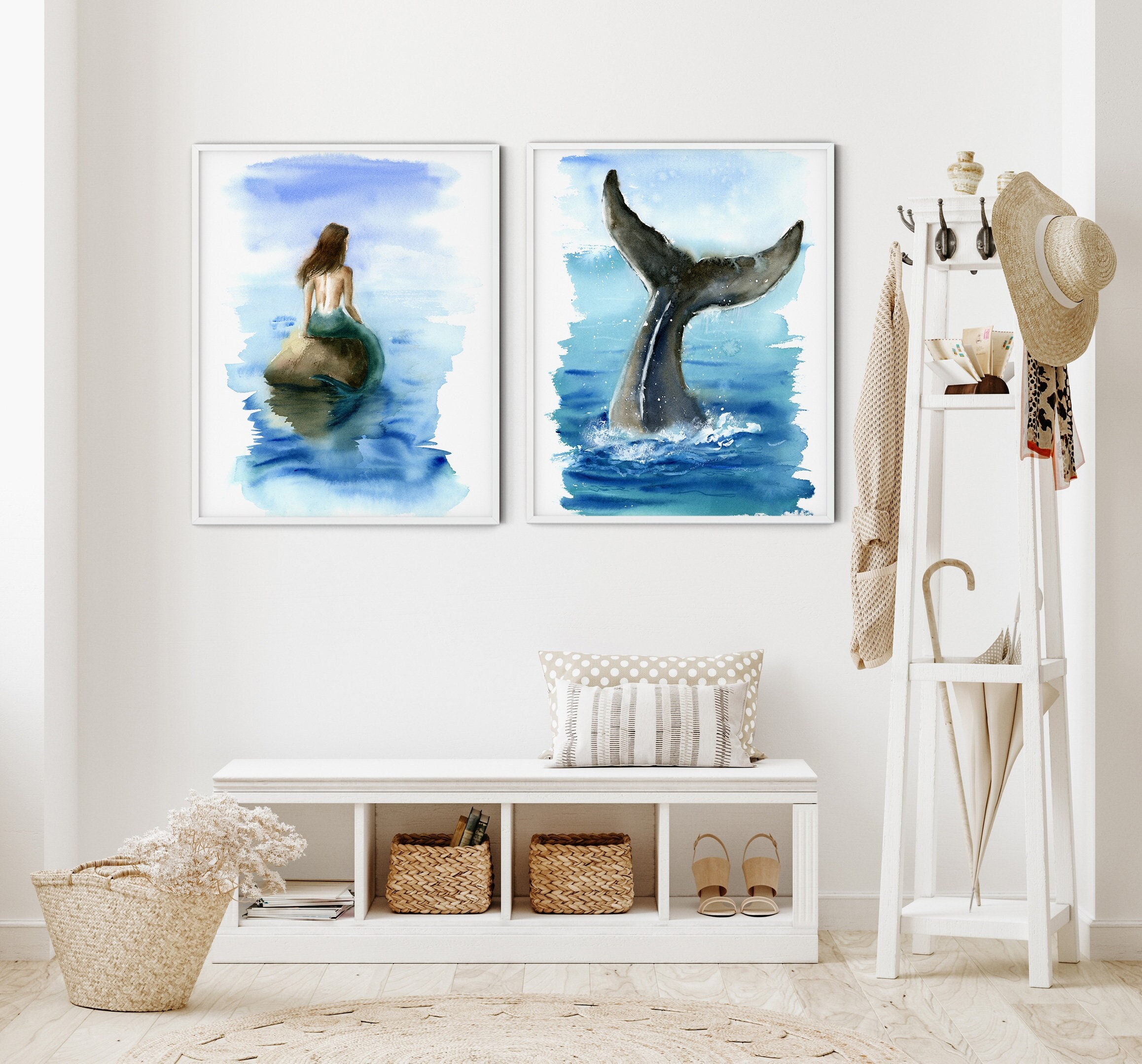 Whale Tail Modern Illustration - Set of 2 - Art Prints or Canvases