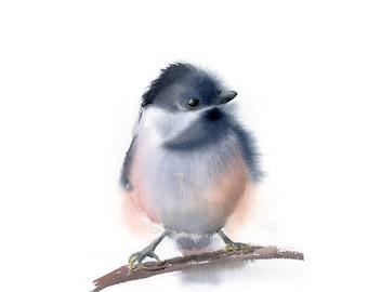 Lámina artística de carbonero: Pájaro minimalista en acuarela, decoración de pared para habitación infantil.