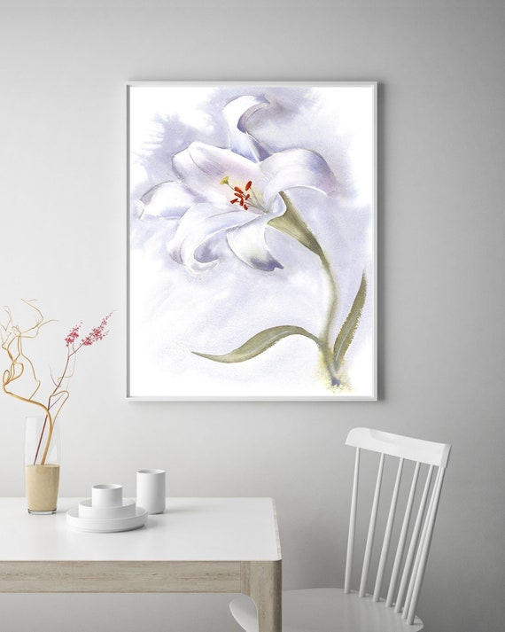 White Lily Original Watercolor Painting Art Print Excellent - Etsy