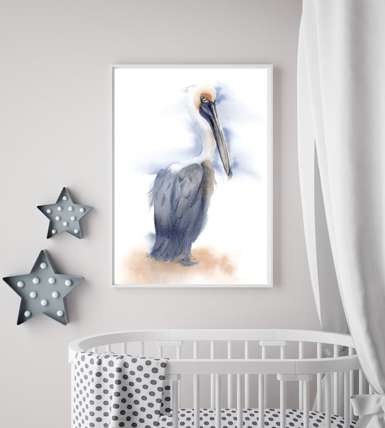 Pelican wall art Print decor Watercolor bird Painting Poster Wading Wild bird artwork on white background gift