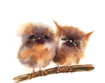 Watercolor Baby Owl Art Print: Woodland Nursery Decor
