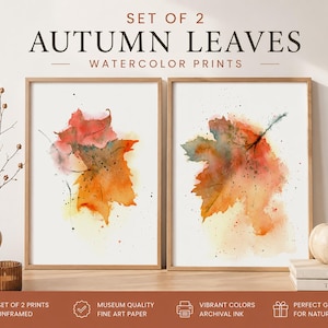 Watercolor Maple Leaf Print Set, Cozy Autumn Diptych Wall Art