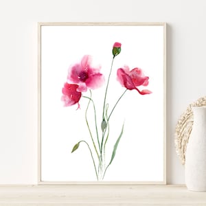 Red Poppies Watercolor Art Print: Botanical Floral Wall Decor
