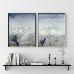 Diptych Wall Art Abstract Landscapes Prints, Contemporary Watercolor Japandi  Blue Gray Wall Art Decor, Set Of 2 Large Size Artwork Painting