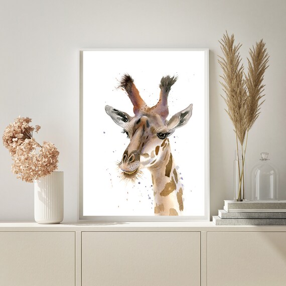 Watercolor Giraffe art Print Animal portrait Wild animal | Etsy