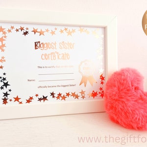Certificato sorella maggiore in lamina oro rosa