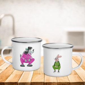 Russian Enamel Camp Cup Soldier Mug, Nu Pogodi Tracksuit Squat, Slav Squat, Russian Gopnik, Pink / Green