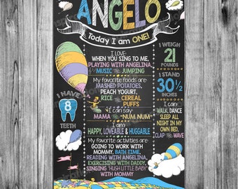 First Birthday Milestone Stats ~ Oh The Places You&#39;ll Go Birthday - Chalkboard Poster Sign Banner Board Party Decoration Backdrop Printable