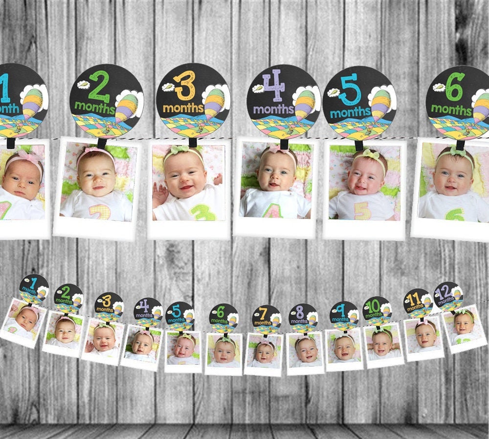 12 Month Photo Banner ~ Oh The Places You'll Go Birthday - Chalkboard Poster Sign Banner Party Decoration Backdrop Printable