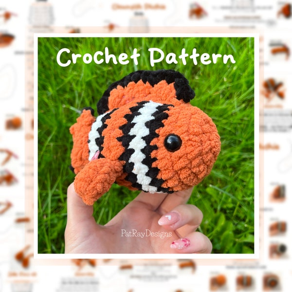 Clownfish Crochet Pattern PDF  with follow along photos - Cute Crochet, Plushie, Fish, Digital Download