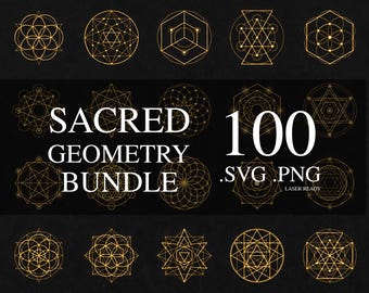 120 Gold Sacred Geometry SVG PNG Bundle: Alchemy & Mandala Designs (Digital File)