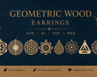 Geometric Wood Earrings svg Bundle, Mandala Laser Cut Files (ai, pdf, png)
