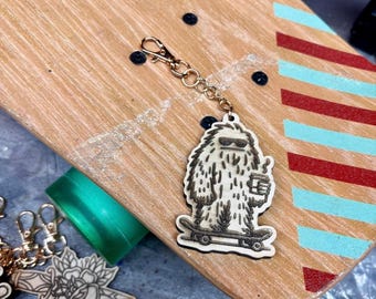 Tattoo-Inspired Wooden Keychain, Laser Engraved Wood, 32 Designs