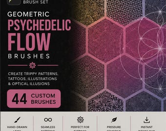 Geometric Procreate Brush Set Tattoo & Psychedelic Illustration Brushes