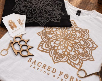 Sacred Form Mandala T-Shirt, Sacred Geometry Graphic Tee, Black or White