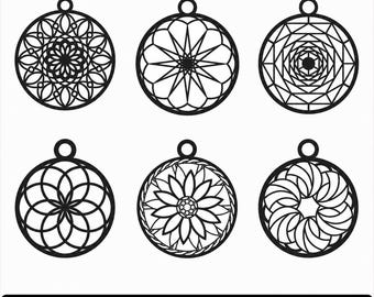 6 Wooden Earring Laser Cut Files SVG Bundle Geometric Mandala Jewelry Template Wood Earrings