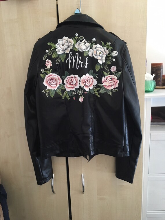 Custom hand painted leather jacket design for wedding Etsy