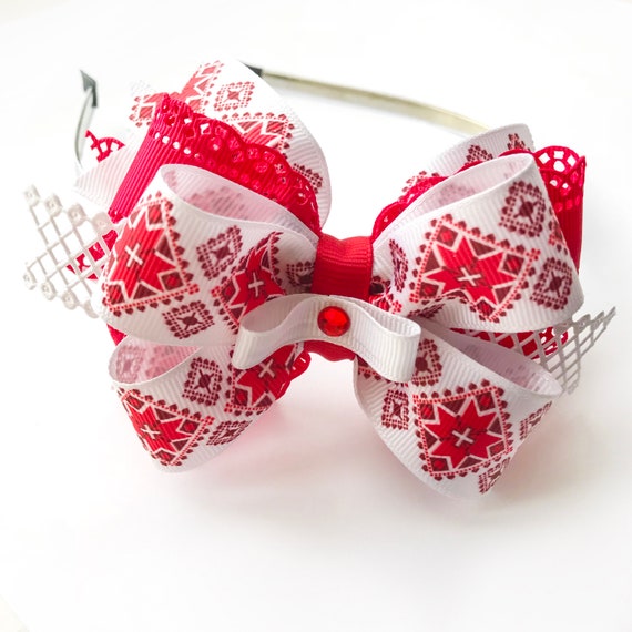 bow for hair with ornament white hair band Hoop for hair ...