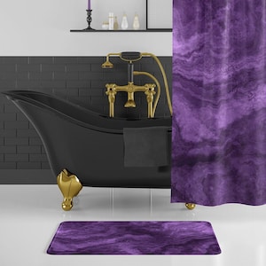 Dark Amethyst Marble Bath Mat: Non-Slip Microfiber Bath Rug